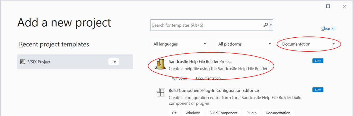 Visual Studio New Project dialog